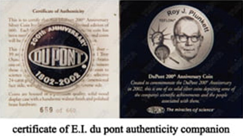 Gain certificate of E.I. Du Pont authenticity companion